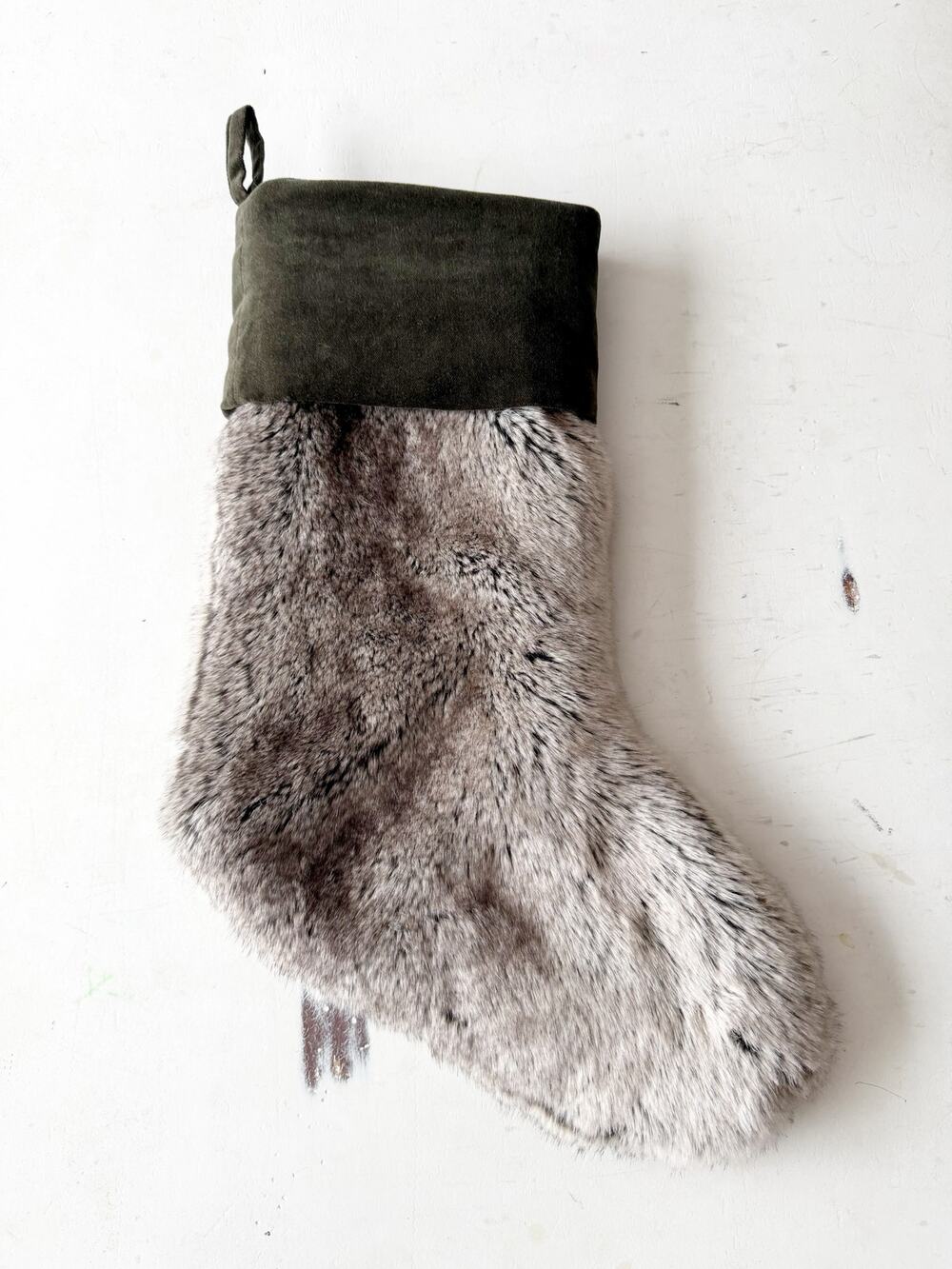 Pottery Barn Faux Fur Alpaca Stocking Green Gray